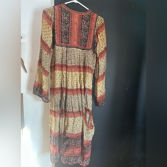 Vintage 60s/70s Indian Cotton Gauze Blockprint Midi Boho Hippie Dress Size L - Picture 5 of 16